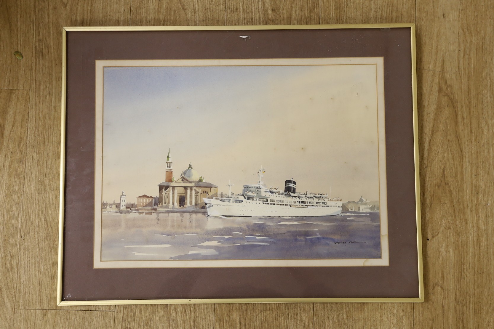 Sydney Vale (1916-1991), watercolour, Liner in harbour, signed, 36 x 50cm